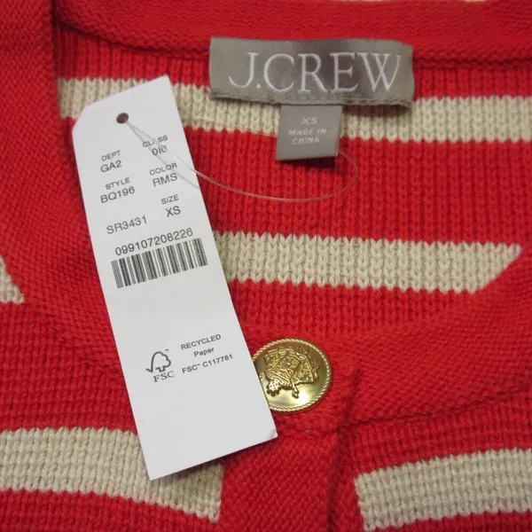 NWT J.Crew Emilie Sweater Lady Jacket in Red Ivory Stripe Knit Cardigan XS - Image 3