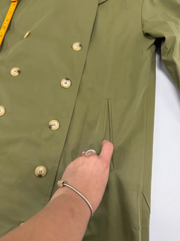 Army Green Double Breasted Trench Coat Longline Jacket H9B641 Size M - Image 7