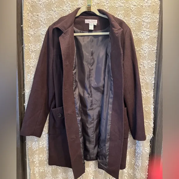 Beau Monde Women’s Brown Wool Blend Lined Pea Coat Jacket Classic Size 2XL - Image 6