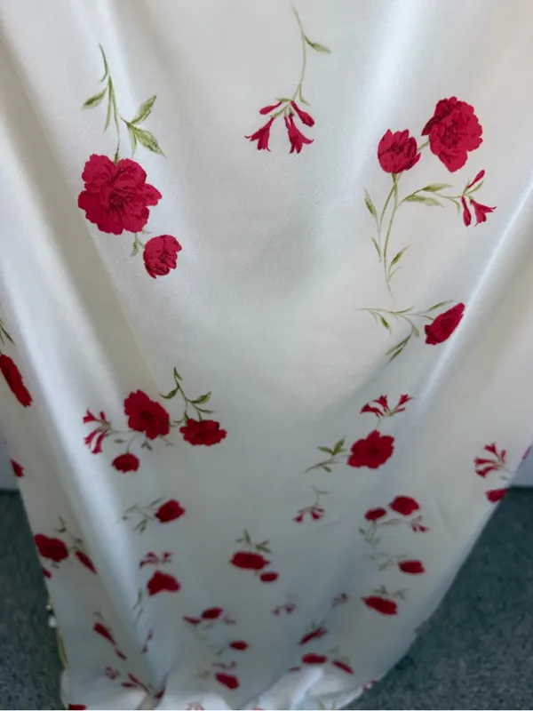 Thirty/Thirty Floral Satin Maxi Dress Ivory Red Size XL NWT - Image 6