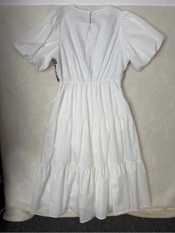 Bibi Crochet Top Midi Dress Cottagecore Balloon Sleeve Peasant Pockets - Image 6