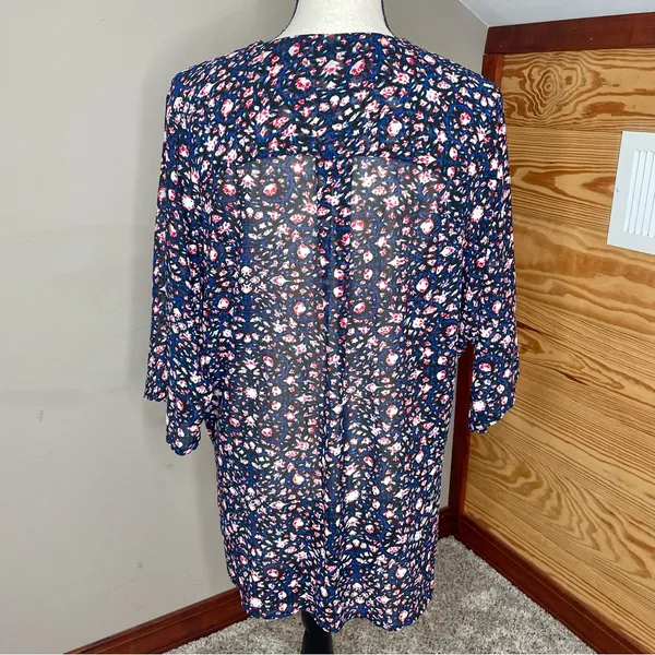 WAYF High Low Floral Faux Wrap Surplice Blouse Top Large 3/4 Sleeve Multicolor - Image 2