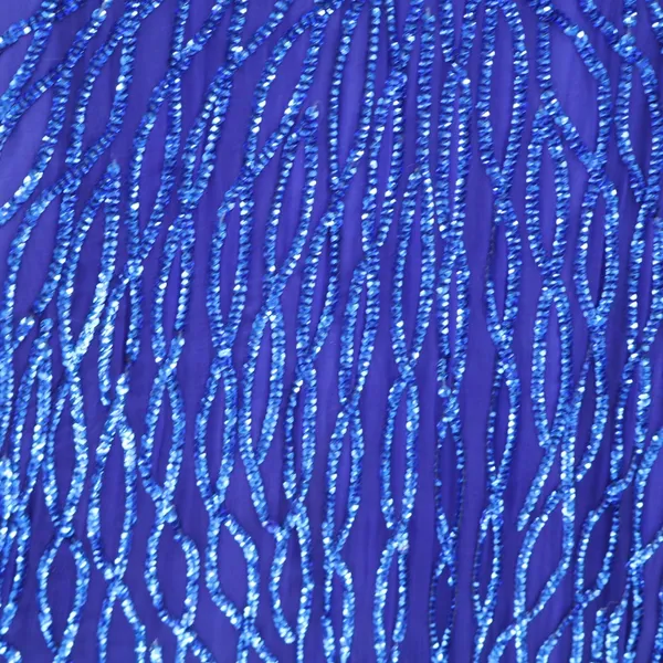 Vintage Silk Sequin Evening Gown Maxi Dress Lined Blue Elegant Zipper M/L 19"P2P - Image 8