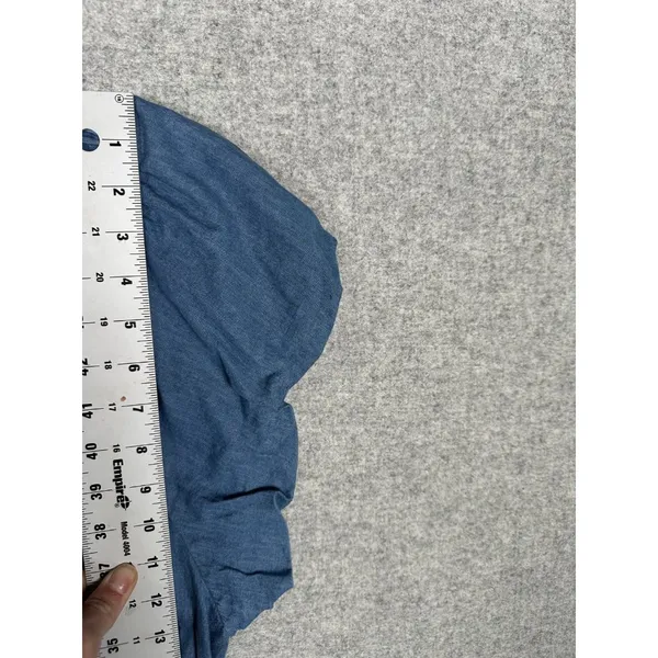 GAP Large Womens Dress Puff Sleeve Denim Midi‎ V-Neck 100% Cotton Medium Wash - Image 8