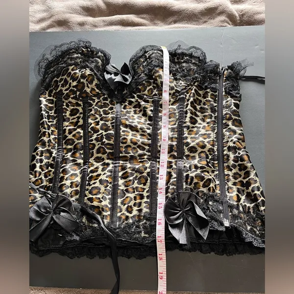 VAACODOR Women’s Leopard Print Corset Side Zip Back Tie Lace Bows Sz XXL Y2K EUC - Image 10