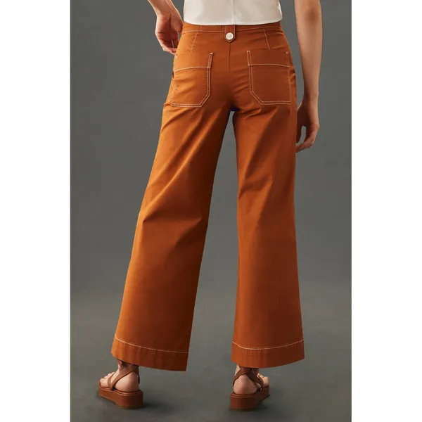 Maeve Anthropologie Burnt Orange Cropped Wide Leg Carpenter Pants Size 4 - Image 2