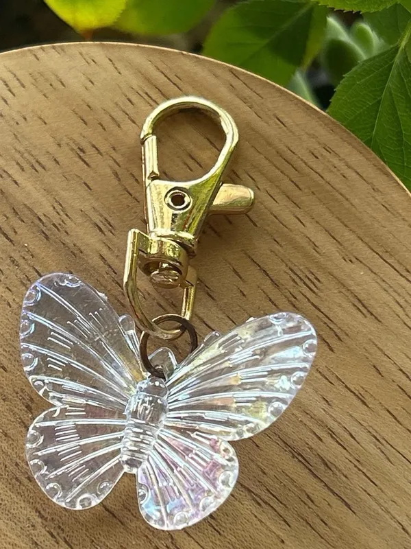 Iridescent Butterfly Keychain Charm - Gold Clip - Image 2