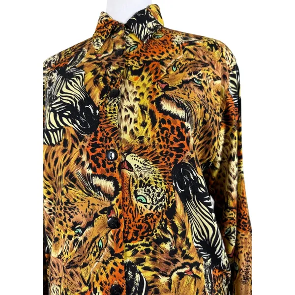 Vintage ‘90s Beechers Brook Tiger, Leopard & Zebra Print Long Sleeve Blouse - Image 5