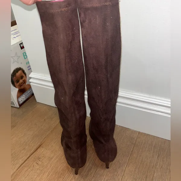 Brown Faux suede leather sock boots size 8 1/2 - Image 6
