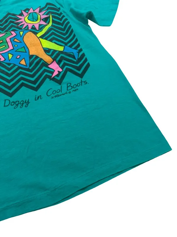 Hanes Teal Graphic Dog Print Vintage 1989 Tee Shirt M. Stewart Large Women's - Image 6