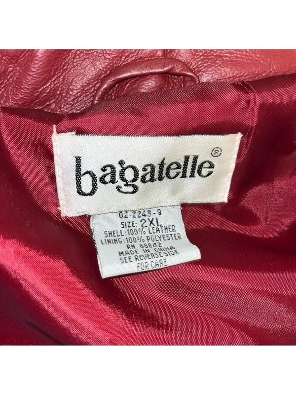 Vintage red leather jacket 80s 90s plus size leather coat button dressy - Image 3
