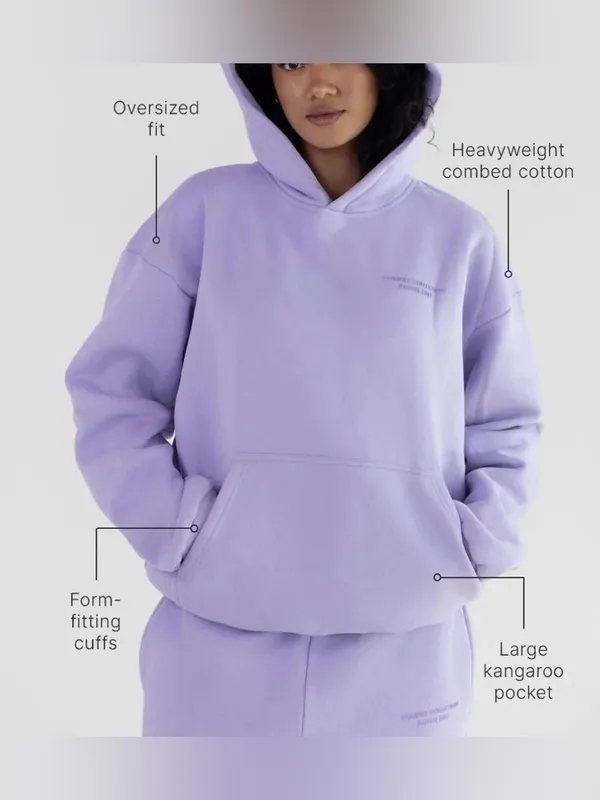 Comfrt Cozy Pastel Lavender Hoodie Heavy Cotton Oversize Sweatshirt Medium - Image 2