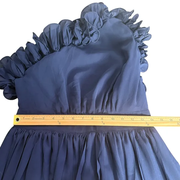 Lulus Navy Blue Ruffle Chiffon Midi Maxi‎ Dress Flowy One Shoulder Formal Size M - Image 14