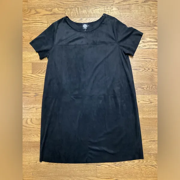 Calstyle Black Faux Suede short sleeve shift dress Size XL - Image 4