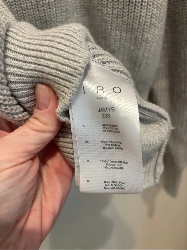IRO Jamys Sweater Grey Cotton Cashmere Grey Knit Size Small - Image 6