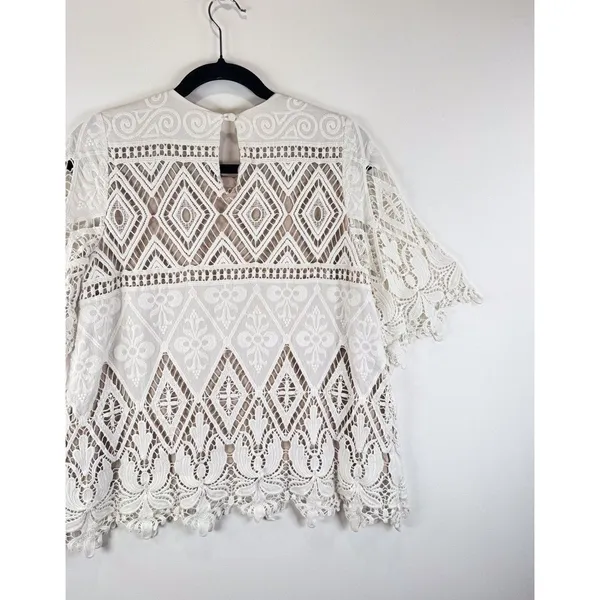 Hunter Bell Womens Top White Crochet Lace Overlay 3/4 Sleeve Blouse Size 4 - Image 10