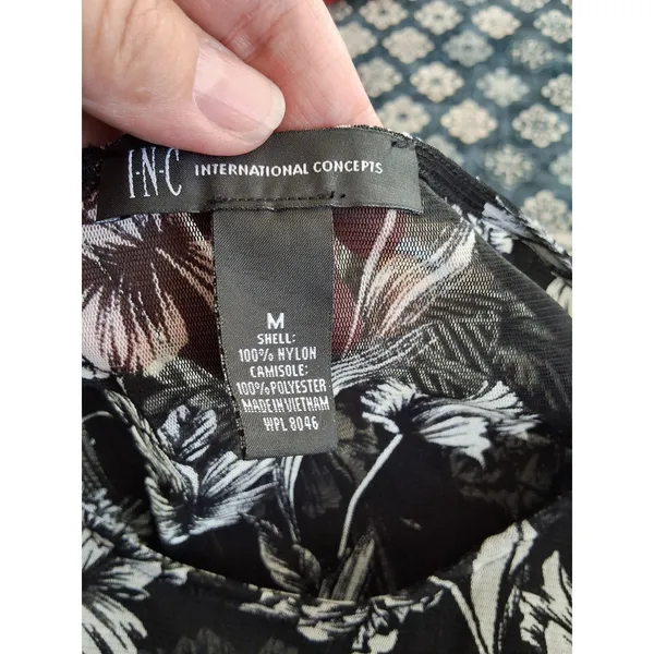 INC International Concepts Womens M Black White Floral Sheer Sleeveless Top - Image 8