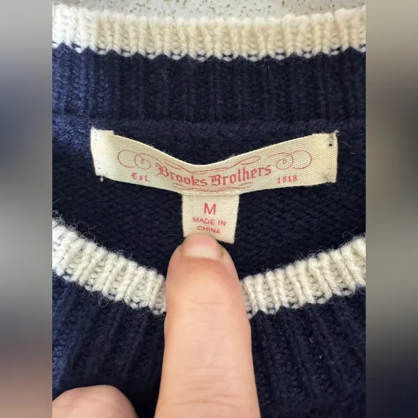 BROOKS BROTHERS LAMBS WOOL Navy White Polka Dot Crew Neck Sweater Medium - Image 3
