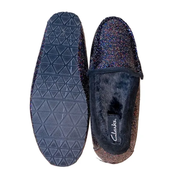 NWT Clarks Glitter Loafers Size 10M Sparkle Slip On Shoes‎ Faux Fur Lined - Image 5