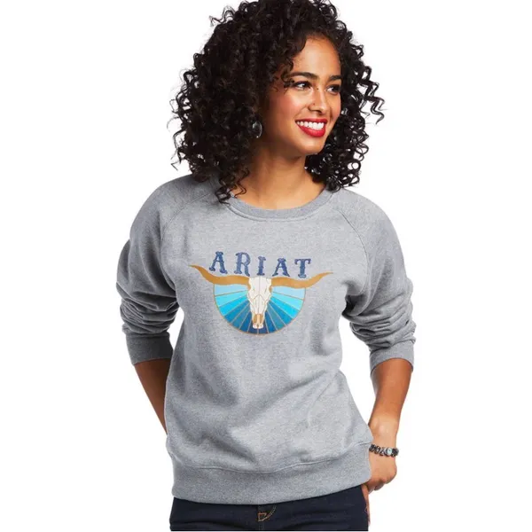 Ariat Gray Graphic Women's Sweater REAL Pacific Steerhead Sweatshirt size large - Image 6