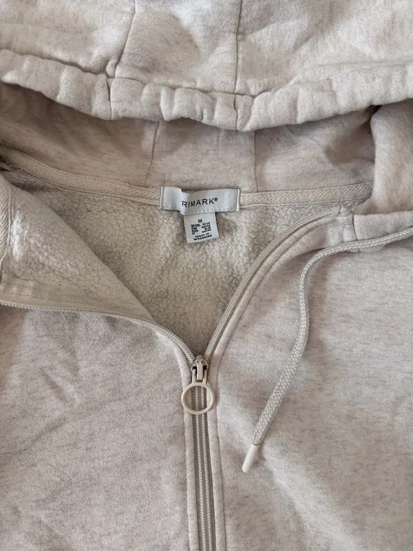 Primark Cream Marl Zip-Up Hoodie Sweatshirt with Pockets Size M - Image 2