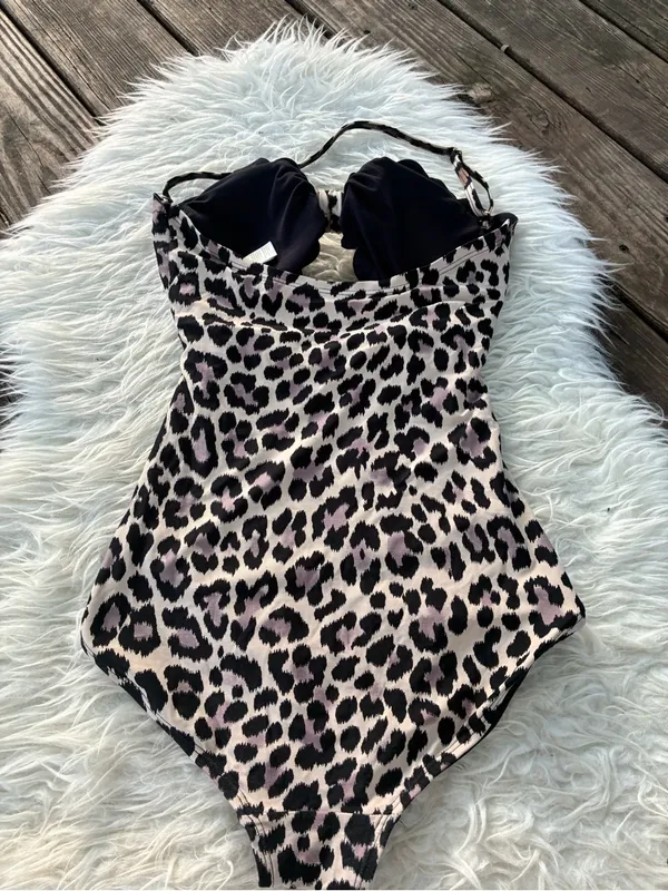 kate spade Leopard Print One-Piece Swimsuit in Black and Cream - Image 2
