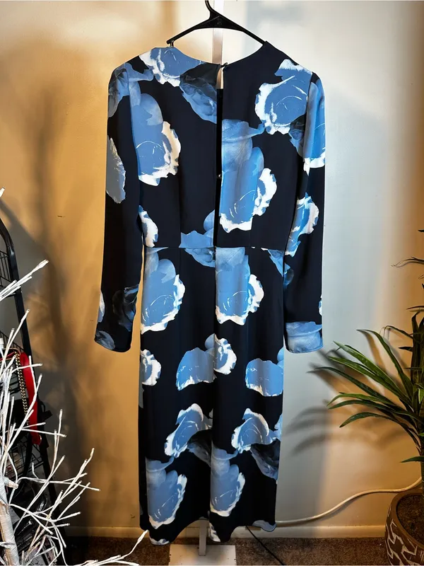 P375. Babaton by Aritzia Long Sleeve Navy Dress with Blue Floral Print - Image 5