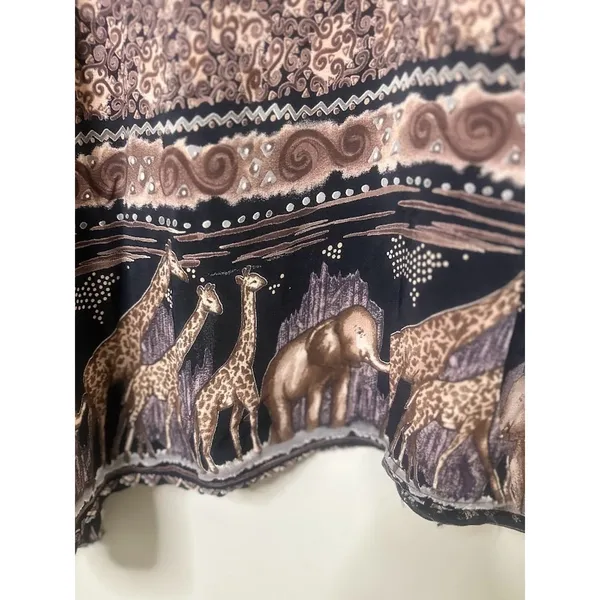 Vintage Looking Good Maxi Dress Safari Giraffe Elephant Asymmetric Tie Back 1X‎ - Image 13