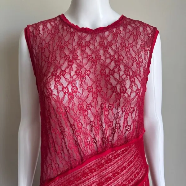 Urban Outfitters Maxine Knit Sheer Lace Maxi Dress Size L Red - Image 2