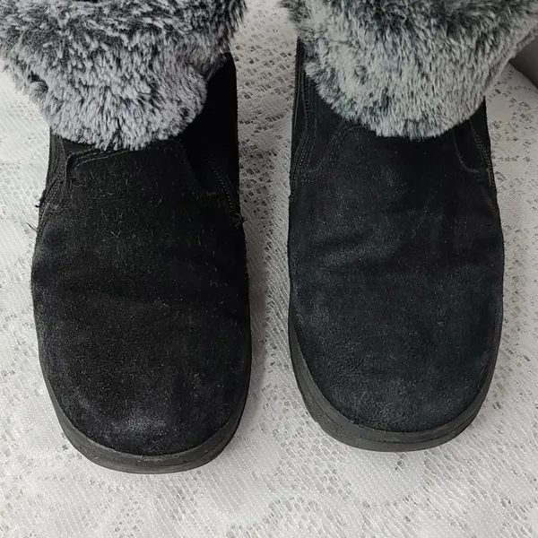 Khombu Jessica suede leather faux fur black ankle booties boots sz 7 - Image 3