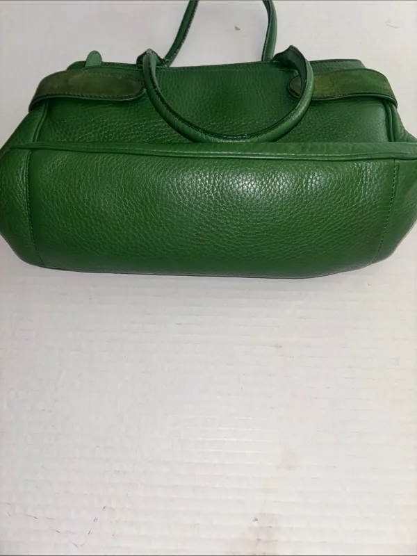 Cole Haan Vintage Green Leather Handbag Silver Hardware Suede Detail Preloved - Image 3