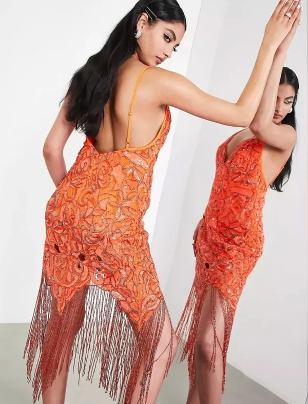 As Seen On Screen EDITION Sequin Cutwork Cami Midi Dress with Fringe (8) - Image 2