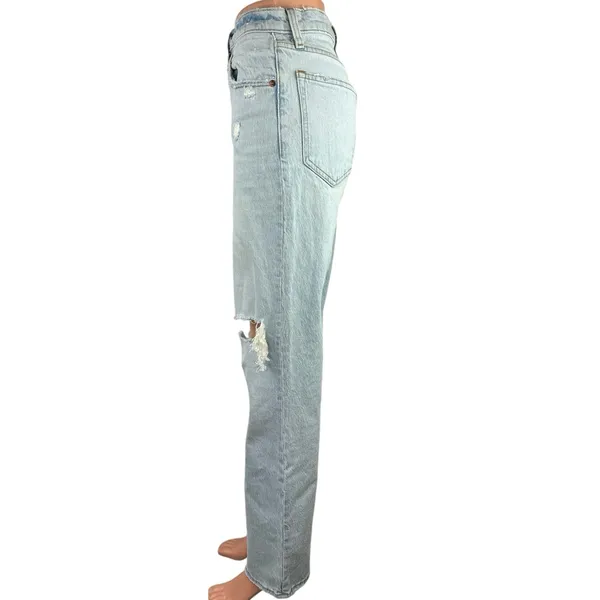 Abercrombie & Fitch The 90s Blue Denim Ultra High Rise Ripped Straight Jeans 2 - Image 2