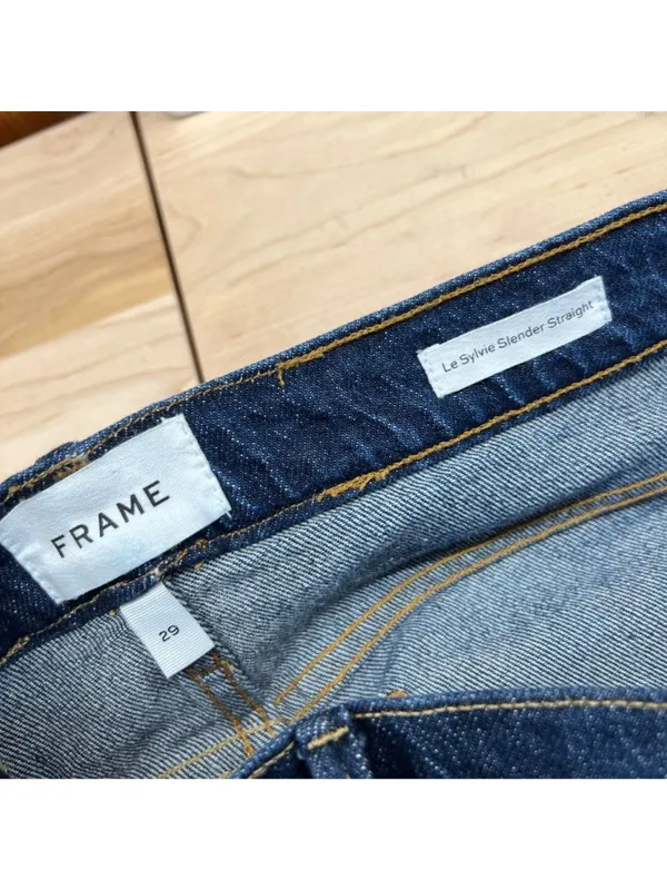 Frame Le Sylvie Slender Straight Jeans Two-Tone Denim Cropped Size 29 - Image 9