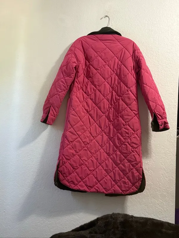 Anthropologie NVLT Green Pink Reversible Quilted Long Jacket Coat XS puffer - Image 3