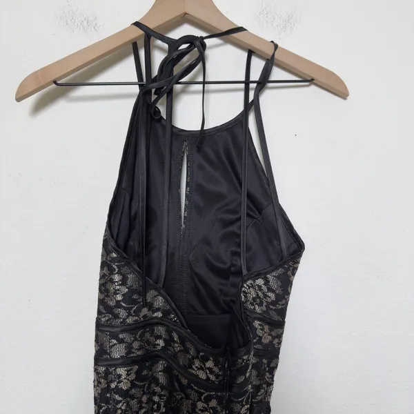 Xscape Women Formal Dress 6 Black Lace Halter Neck Keyhole Maxi Evening Gown - Image 5