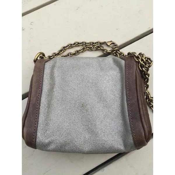 FOSSIL maddox Small Silver Leather Crossbody Chain Handle Purse‎ Bag - Image 6