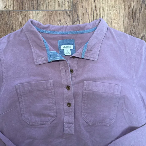 LL Bean‎ Womens Mauve Purple 100% Cotton Henley Long Sleeve Sweater Item Size M - Image 2
