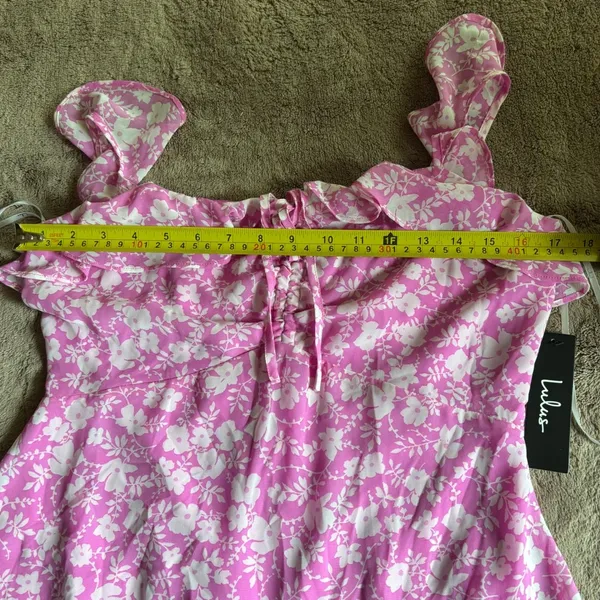 Lulus Pink Floral Ruffle Mini Dress Sleeveless Tie Front Chiffon Size M NEW - Image 8