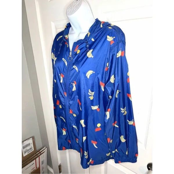 Modcloth Royal Blue Mind At Breeze Windbreaker Nylon Rain Jacket Fruit M - Image 7