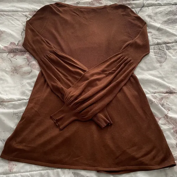 On Sunset Los Angeles silk blend brown balloon sleeves cardigan, size M cottage - Image 12