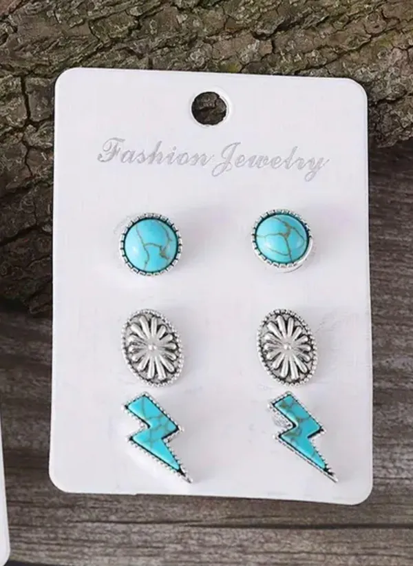 3 Piece Set of Stud Earrings Multiple - Image 2