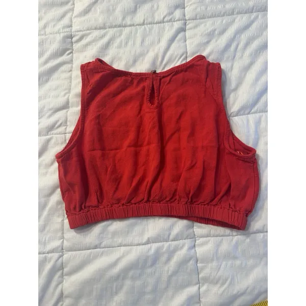 Petal & Pup Red Linen Crop Top Women's Large Sleeveless High Neckline Patriotic - Image 8