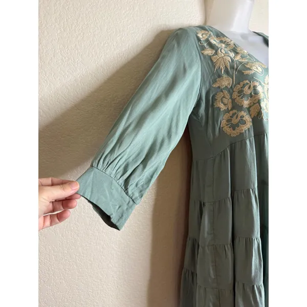 Magnolia Boutique Small Dress‎ Sage Green Embroidered Tiered Babydoll Boho Chic - Image 8