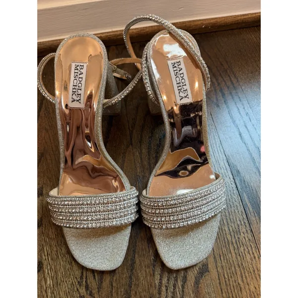 Badgley Mischka Women's Becca Heeled Sandal, Platino Textile 8.5 NEW No Box - Image 5