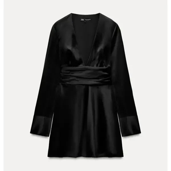 Zara Short Satin Black Dress Sz XS NWOT #4764 LBD Glam Cocktail Date - Image 3