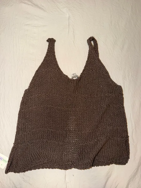 Urban Outfitters Dark Brown Crochet Knit Button Vest - Image 3