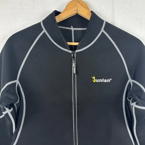 Sunlan Neoprene Jacket Black Gray Trim‎ Full Zip Activewear Women's XL - Image 3
