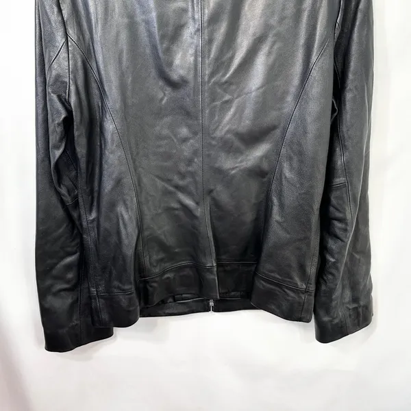 VTG‎ Ann Taylor Small Leather Jacket Black Full Zip Moto Y2K Edgy Genuine 910 - Image 6