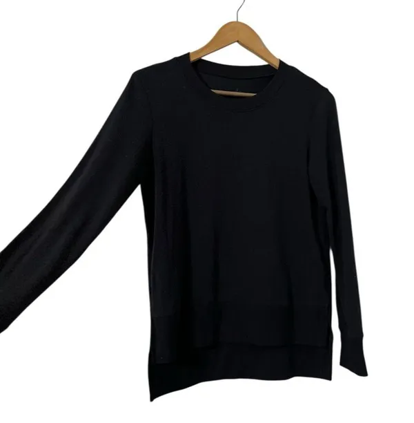 ALO YOGA Hi Low Black Long Sleeve Knit Slit Pullover Top Tunic - Image 3
